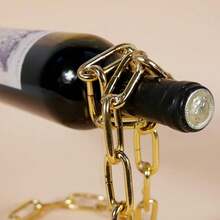 Nuevo soporte para botella de vino mágica y novedosa con cadena de eslabones de acero flotante - Sostiene la botella en el aire (Dorado) - Dorado - Ver 7