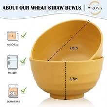 Wheat Straw Bowls Set 60 OZ Unbreakable Large Cereal Bowls Set Of 6 Microwave And Dishwasher Safe Bowls Big Bowls For Apartment And Dorm  Soup Bowl For Serving Oatmeal And Salad Yellow - 黃色 - 查看 2