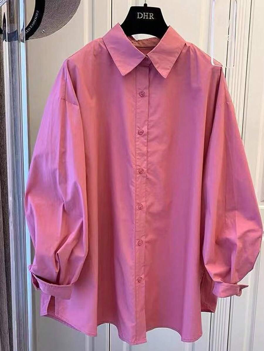 Women's Fashion Casual Long Sleeve Single-Breasted Loose Versatile Shirt - Red - View 1