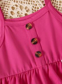 3pcs/Set Baby Girls Floral Printed Spaghetti Strap Dress + Solid Color Button Strap Dress + Plaid Print Button Patchwork Strap Dress