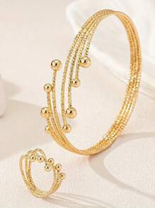 Conjunto de 2 peças de pulseiras da moda, anel aberto, pulseira feminina com céu estrelado, vários círculos, joias, pulseiras da moda simples, anel