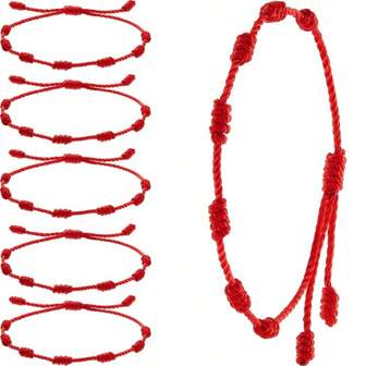 Set de 6 pulseras rojas de la suerte de Año Nuevo Chino, pulseras de la amistad minimalistas hechas a mano trenzadas para hombres y mujeres