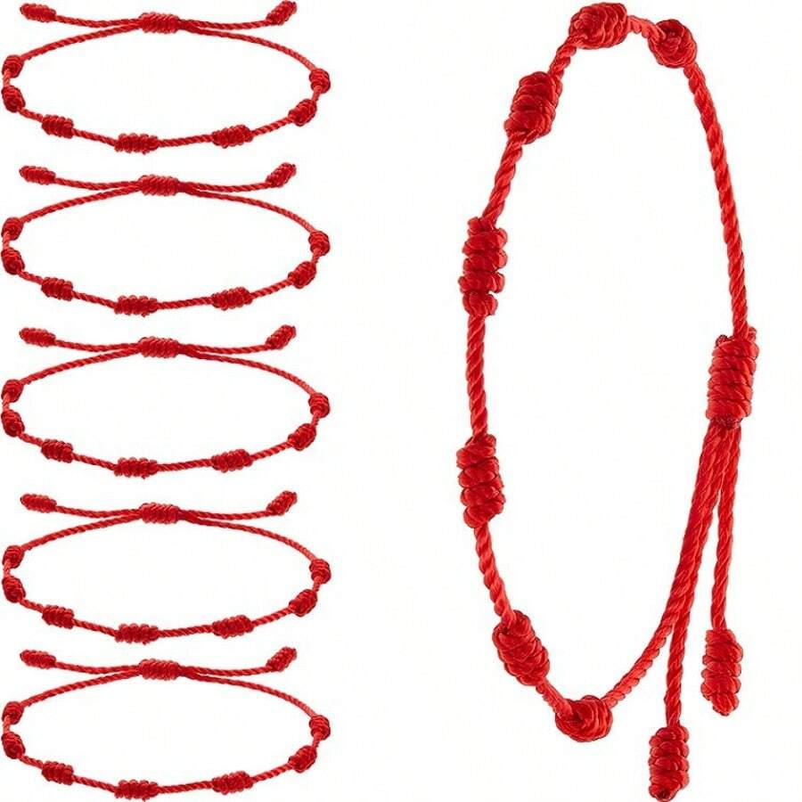 6pcs/Set Chinese New Year Red Lucky Bracelet, Minimalist Handmade Braided Friendship Bracelets For Men And Women - Bracelet - View 1