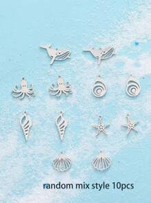 5/10pcs Stainless Steel Beach Ocean Vacation Style Starfish, Octopus, Shells, Sea Fish, Conch, Whales, Fashionable Bracelets, Necklaces, DIY Accessories And Pendants Featuring Marine Animals