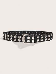 1pc Women's Dark Western-Style Wide Cinch Belt With Heavy Rivet Decor - Black - View 3
