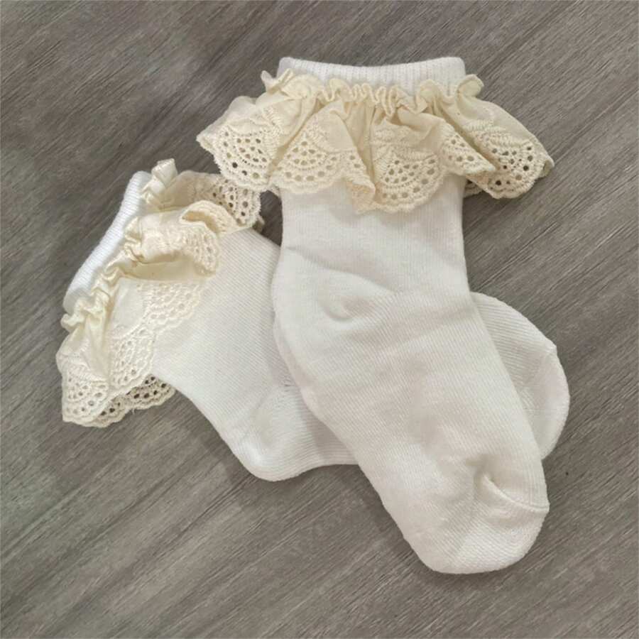 Children Lace Ruffles Socks Kids Girls Lovely Mid-Tube Socks Princess Cute Breathable Elastic Mouth Socks - White - View 1
