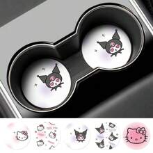 Sanrio 2 Stücke Hello Kitty Muster Auto Getränkeuntersetzer, süße Cartoon rutschfeste und wärmeisolierende Untersetzer, Untersetzer, um Ihren Getränkehalter im Auto sauber und trocken zu halten, Autozubehör, Getränkehalter Dekorationen.