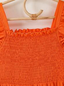 Tween Girls' Solid Color Shirred Floral Ruffle Hem Casual Dress - Orange - View 5