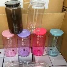 50 paquetes de 16oz Vasos de gelatina de PC de colores con tapas y pajitas, vasos de plástico acrílico transparentes de colores de 16oz con tapas de colores, perfectos para eventos al aire libre, adecuados para bebidas, café, jugo, fácil de llevar - Mezcla de 6 colores - Ver 1