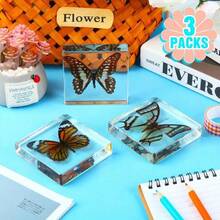 1pc Large Size (4.8cm/7.5cm) Transparent Spread Wings Butterfly, Spider, Butterfly, Giant Centipede Series Model. Insect Specimen, Permanent Preservation Animal Model Crafts, Real Nature Insect Butterfly Resin Specimen Bookend, Transparent Acrylic Square Plant And Animal Insect Model Decorative Craft (Crystal Crafts Are Fragile, Beware Of Bumps) - Multicolor - View 4