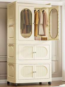 5/4/3/2/1 Layer No-Assembly Adult & Baby Wardrobe, Versatile Children Clothes Storage Cabinet, Plastic Folding Organizer Closet For Home Use