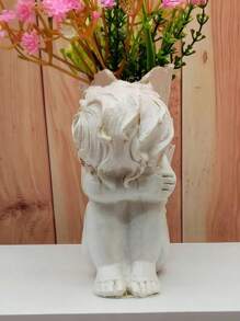 1pc Polyresin Angel Figurine Flower Pot,Handicraft,White Baby Cherub Wings Fairy Garden Statue Flower Pot For Indoor Or Outdoor Landscape Lawn Decor, Home Decor,Garden Decor,Pen Holder Living Room Decoration,Spring Decor