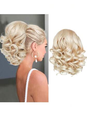 8 英寸蓬松大波浪卷发短马尾接发假发女款抽绳短卷发马尾合成耐热纤维假发适合日常使用