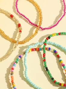 Set de 6 pulseras para tobillo bohemias y coloridas con cuentas, pulseras para el tobillo con cuerda elástica y decoración de cuentas hechas a mano para mujeres