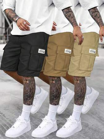 [春夏] 男士纯色多口袋工装短裤，夏季休闲抽绳短裤