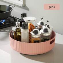 1pc 360° Rotating Spice Rack, Plastic Material, Kitchen Storage Tray, Minimalist Style, Multiple Colors Available, Circular Shape, Vertical Striped Pattern, Rotating Storage, Suitable For Daily Kitchen Organization