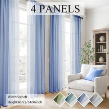 4 Panels Ombre  Sheer Curtains  For Living Room Bedroom Decor, Gradient Semi Voile Rod Pocket Window Curtain Drapes - Màu xanh lam - Xem 1