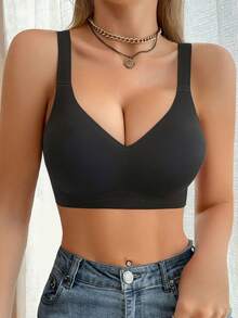 3 piezas de Sujetadores suaves, transpirables y cómodos para mujeres, ropa interior casual, unicolor con tirantes anchos