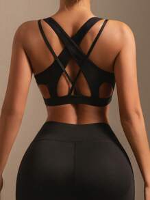 1pc Women's Solid Color Comfortable Sports Bra With Cutout Back