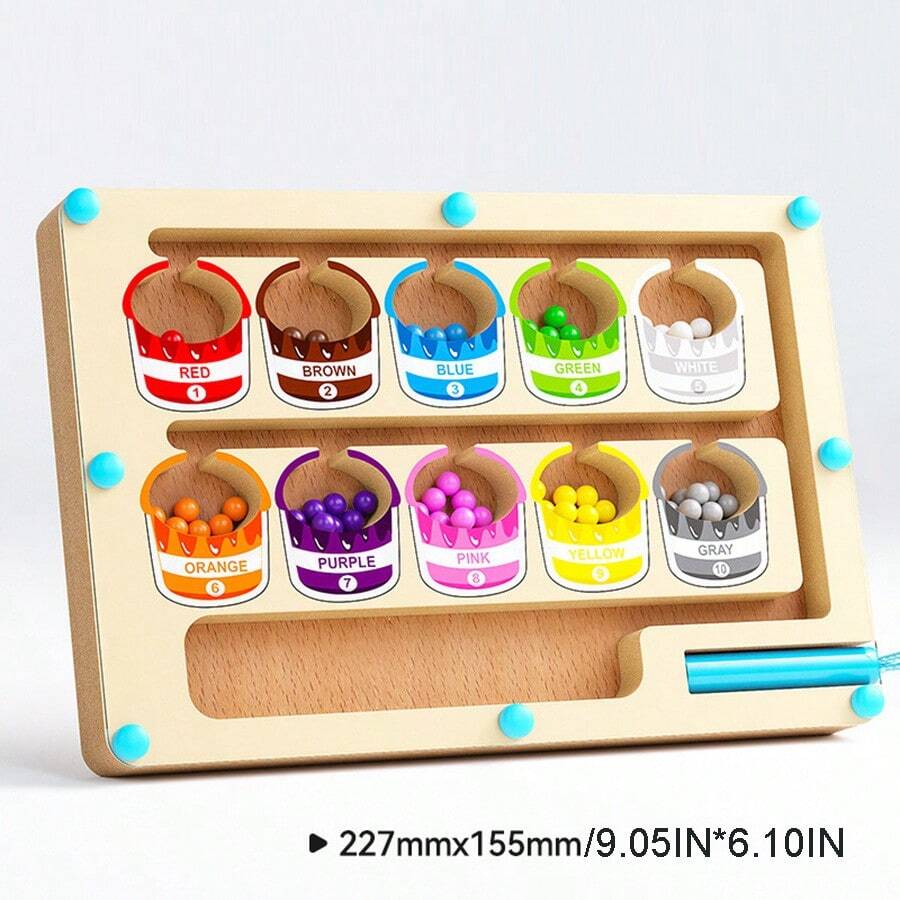 Wooden Kids' Number & Color Sorting Maze Toy - Early Learning Puzzle For Ages 3-6, Enhances Logic & Fine Motor Skills - Multicolor - View 1