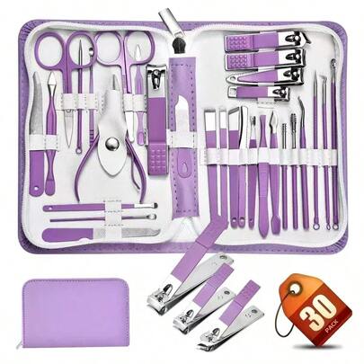 Juego de cortaúñas, set de manicura de acero inoxidable, kit profesional de pedicura para el cuidado de las uñas de manos y pies, con estuche portátil adecuado para usar en casa, el trabajo y viajes