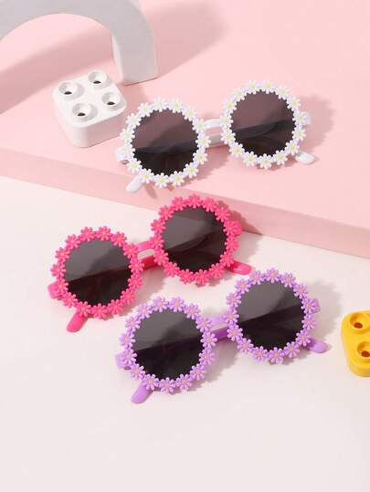 3PCS Girls 6-12Y Candy-Colored Bohemian Cute Flower Frame Fashion Glasses Suitable For Holiday Outings And Daily Outfit Matching