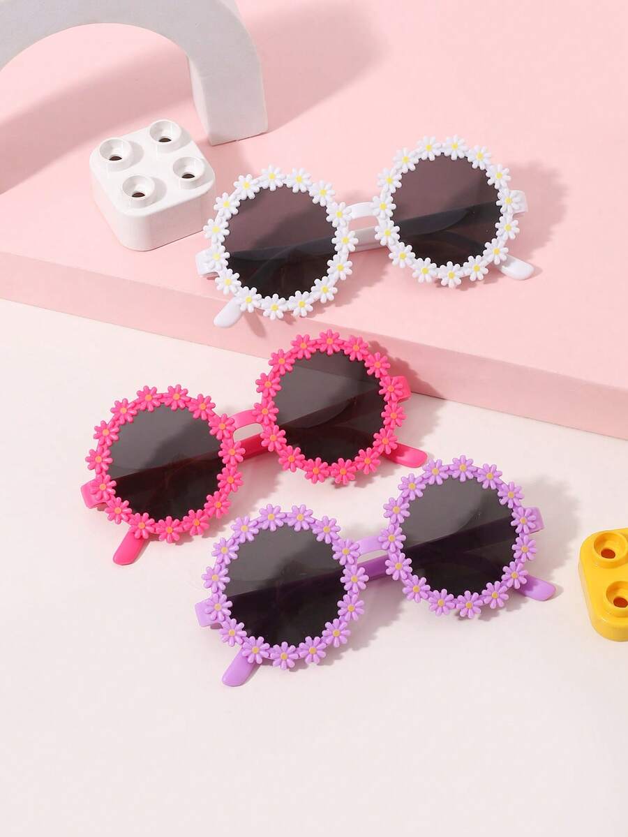 3 件装女孩 6-12 岁糖果色波西米亚可爱花朵框时尚眼镜适合度假出游和日常服装搭配 - 彩色 - 查看 1