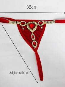 2025 Nova Calcinha Elástica com Borla de Cristal Vermelho, Conjunto de Corpo Maiô Bikini Ajustável com Strass para Mulheres, Lingerie Íntima