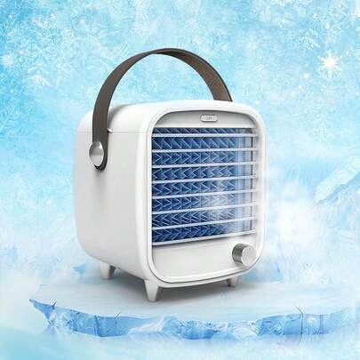 Rechargeable Portable Air Cooler Fan - Built-In Ice Tray With Ambient Lighting, Small Desktop Chilled Air Conditioner Fan