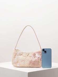 优雅多彩亮片女士单肩包，花卉图案包，新娘派对包，亮片包，舞会包，舞会配饰，高档女士手提包，婚礼用品，优雅女士包（图案随机），闪亮亮片女士包 - 彩色 - 查看 3