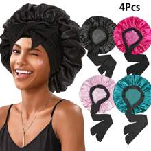 Silky Satin Sleep Bonnet For Women With Adjustable Bow Ties - Luxurious Hair Protection Cap For Curly/Natural Hair, Multi-Color Options, Soft Nighttime Hair Care Essential,Bonnet,Shower Cap,Hair Products And Accessories For Barber Salon Beauty Travel Essentials