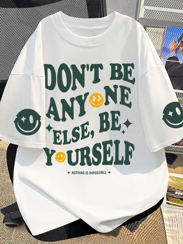 1-Piece Teen Boys Slogan Printed Short-Sleeve T-Shirt, Soft Fabric Summer Daily Casual Wear