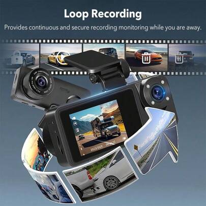 HD 1080P 3 Channel Dash Cam For Cars Front/Inside/Rear View Camera DVR Video Recorder Driving Recorder Loop Recording Night Vision G-Sensor
