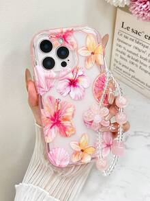 花朵奶油图案芙蓉印花链条装饰手机壳适用于 14、14 Pro、14 Pro Max、13、13 Pro Max、11、11 Pro Max、12、12 Pro、12 Pro Max、13 Pro、卡通、15 Pro Max，适用于 15、15 Pro、16、16 Pro、16 Pro Max，高端保护性手机壳防水防震防摔防刮