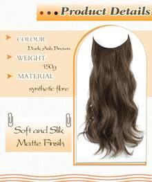 16" 20" Halo Hair Extensions Invisible Wire Hair Extensions With 2 Clips Synthetic Wavy Hairpiece Adjustable Transparent Headband For Women - Dark Ash Brown - 查看 2