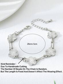 1 Stück klassisches, elegantes Glücksklee Herren Armband, Silberfarben, geeignet für Geschäft, Date, Geschenk (Die Anzahl der Perlen kann aufgrund der handgefertigten Fertigung variieren, aber die Endlänge bleibt konsistent) - Silber - Übersicht 5