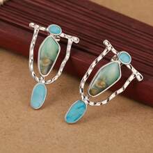 [Pendientes vintage] 1 par de pendientes vintage elegantes con colgante de gema verde, adecuados para bodas y ocasiones especiales