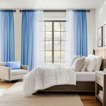 4 Panels Ombre  Sheer Curtains  For Living Room Bedroom Decor, Gradient Semi Voile Rod Pocket Window Curtain Drapes - Màu xanh lam - Xem 9