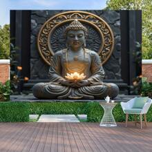 1pc Oversized Buddha With Lotus Flower Design Seasonal Vibrant Banner, Ideal For Party Decoration, Home Wall Decor, Outdoor Spiritual Decoration, Zen Home Decoration