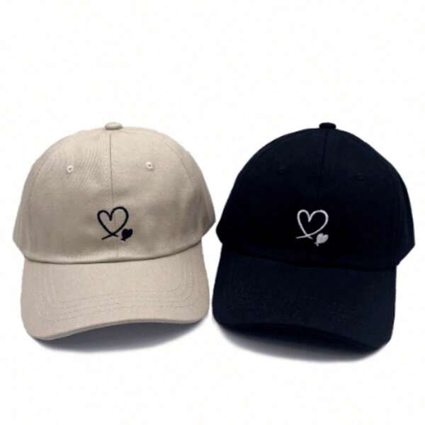 1pc Women Heart Embroidered Baseball Cap, Outdoor Sports Sun Protection Hat