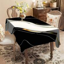 1/20pcs Modern Light Luxury Tablecloth - Black & Golden Art Stripe Design, Polyester Rectangular Table Cover, Durable & Machine Washable For Dining Room, Office, Kitchen, Picnic, Home Decor, Gift, Table Decor - Multicolor - View 15
