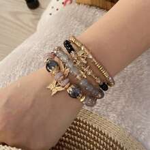 4 piezas Pulseras estilo bohemio con mariposas, joyería versátil y sencilla de uso diario unisex