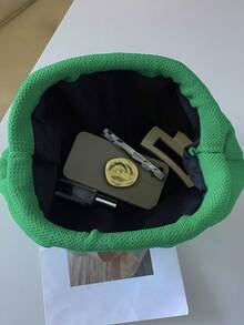 Women's Knitted Handbag, Solid Color, Large Capacity, Classic Retro Buckle Design, Suitable For Vacation And Travel - Green - View 3