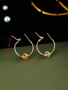 1 對女式多色全鑽球耳環時尚簡約甜美適合日常配飾