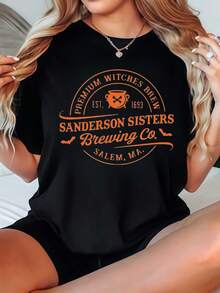Short Sleeve T-Shirt Crew Neck Black Sanderson Sisters Brewing Co. Salem MA Print Casual Funny - 黑色 - 查看 1