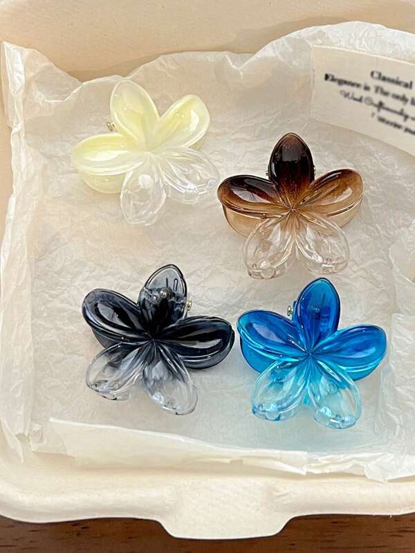 4pcs Set Gradient Amber Dark Tone Floral Hair Claw Clips, Minimalist Elegant Small Side Messy Bun Ponytail Holder Hair Accessories