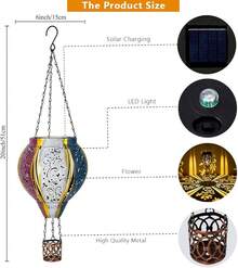 Starsoul Hot Balloon Solar Lantern With Flower Projection Metal Outdoor Waterproof Hot Balloon Solar Lights Hanging Lantern For Garden Yard Patio Decor - Hoa kim loại - Xem 2