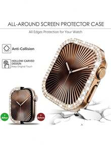 Compatible With Apple Watch Band Women's Beautiful And Luxurious Style Rose Gold Metal Chain Bracelet Strap With Sparkling Crystal Rhinestones, Compatible With Apple Watch 41mm, 40mm, 45mm, 44mm, 38mm, Series 10, 9, 8, 7, Unique Crystal Embedded Design, Thin Women's Band, Metal Jewelry, Elegant Accessory - Rose Gold - View 8