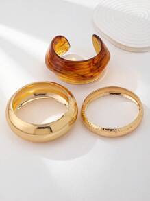 3 pièces Ensemble de bracelets larges et épais en résine, Ensemble de bracelets en or minimalistes pour femmes, Ensemble de bracelets empilés , Bijoux adaptés pour une tenue quotidienne