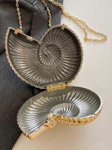 Elegant Shell-Shaped Party Clutch Bag, Unique Design Seashell Bag, Women's Shiny Evening Handbag With Chain Shoulder/Crossbody Strap, Fits Earphones, Coins, Elegant Shell Purse Perfect For Parties Weddings Dinners